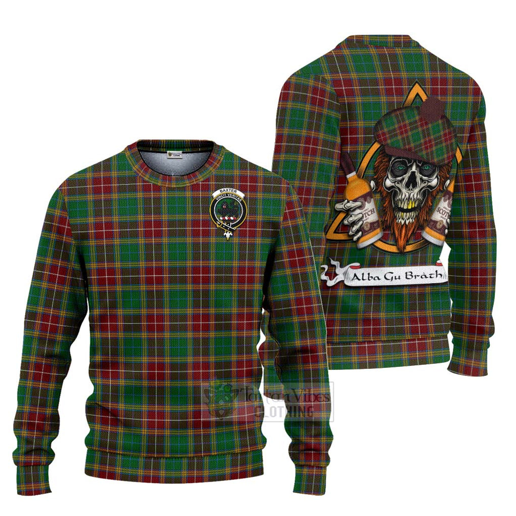 Tartan Vibes Clothing Baxter Tartan Knitted Sweater with Family Crest and Bearded Skull Holding Bottles of Whiskey