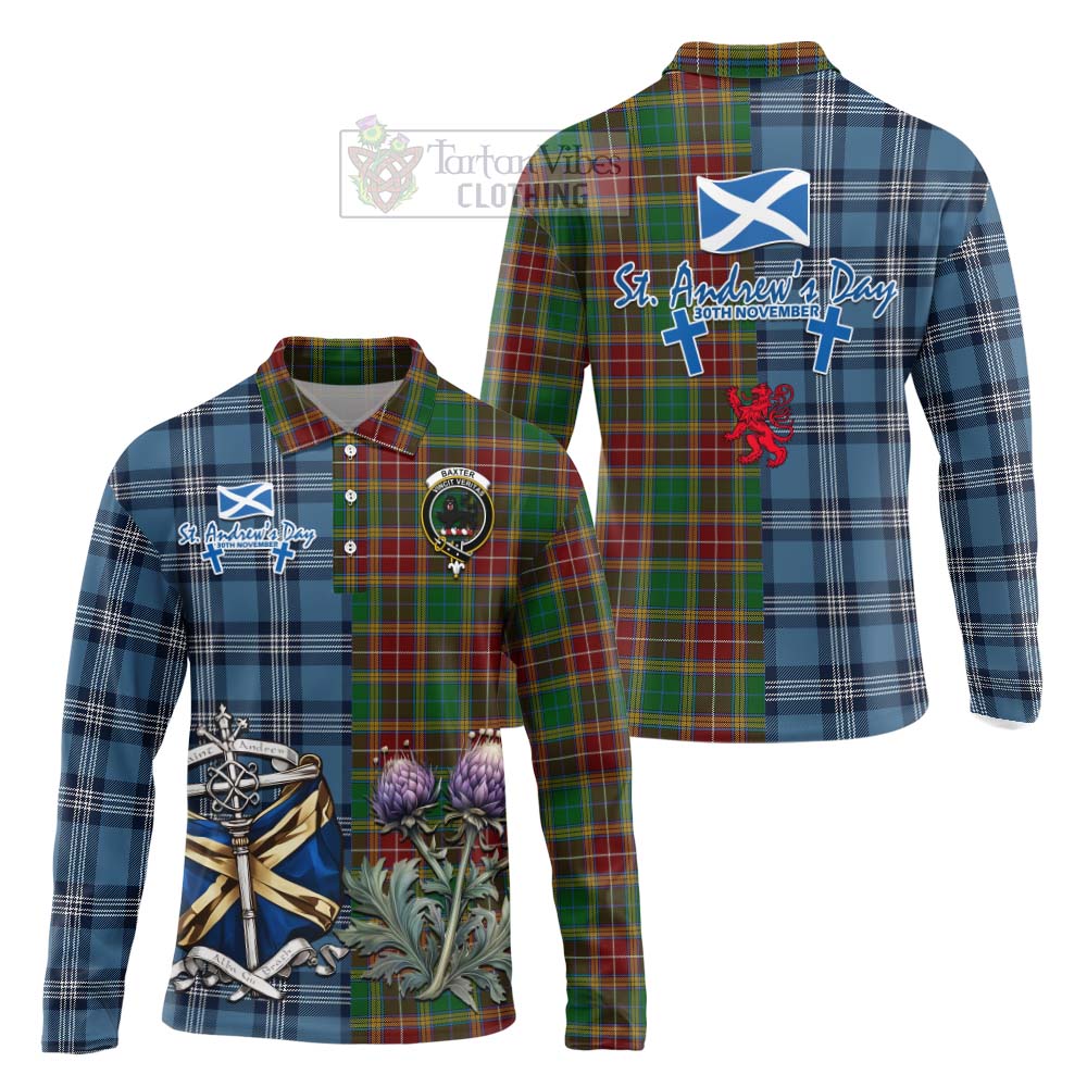 Tartan Vibes Clothing Baxter Tartan Long Sleeve Polo Shirt Happy St. Andrew's Day Half Tartan Style