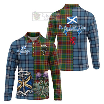 Baxter Tartan Long Sleeve Polo Shirt Happy St. Andrew's Day Half Tartan Style