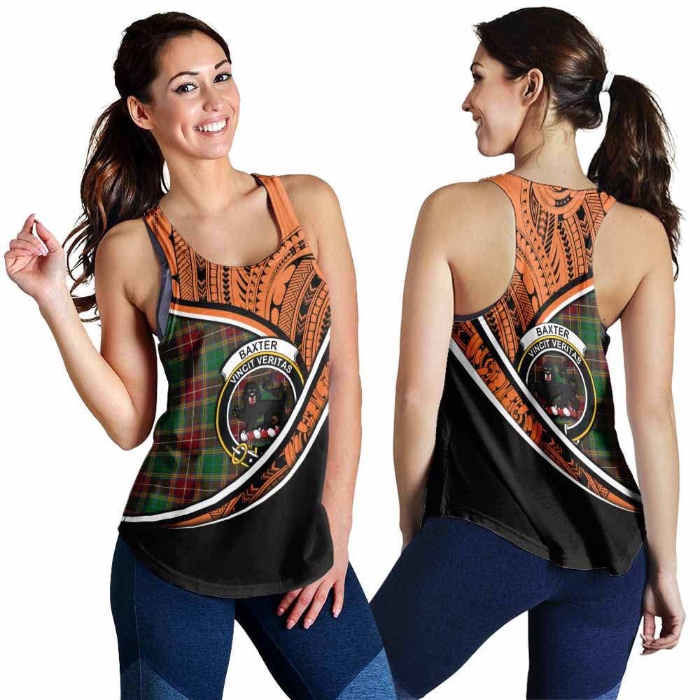 Tartan Vibes Clothing Baxter Crest Tartan Women's Racerback Tanks with Maori Tattoo Style - Orange Version