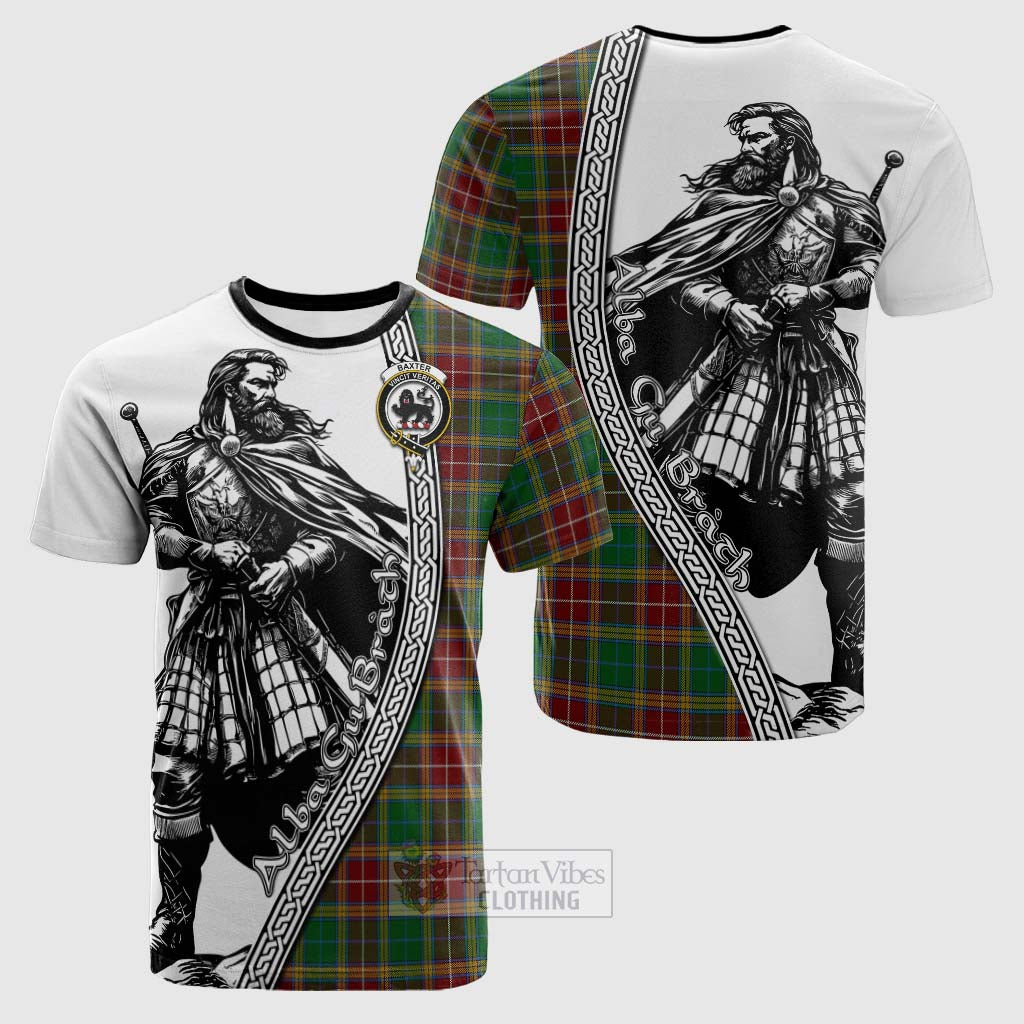 Tartan Vibes Clothing Baxter Tartan Clan Crest Cotton T-shirt with Highlander Warrior Celtic Style