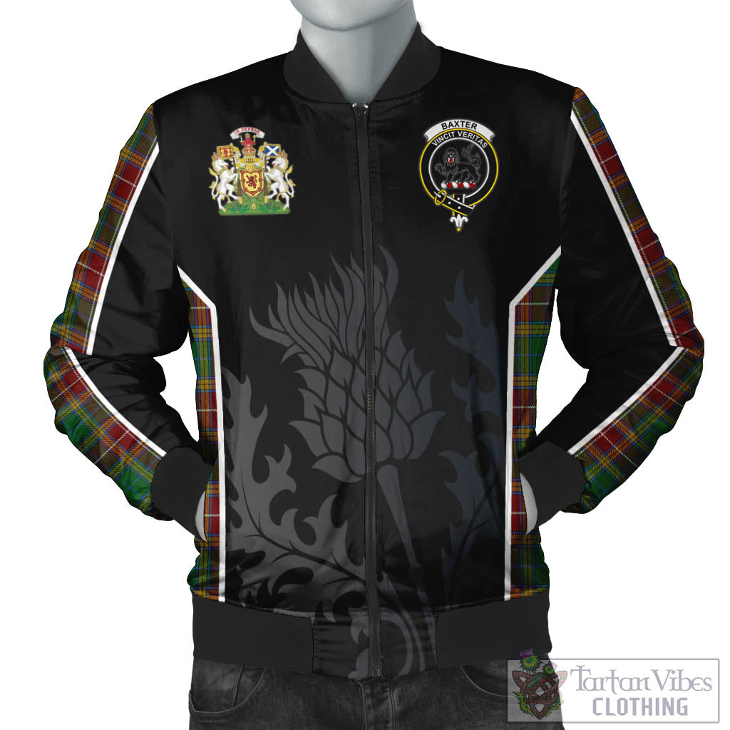 Baxter Tartan Bomber Jacket with Family Crest and Scottish Thistle Vibes Sport Style Unisex Black - Tartan Vibes Clothing