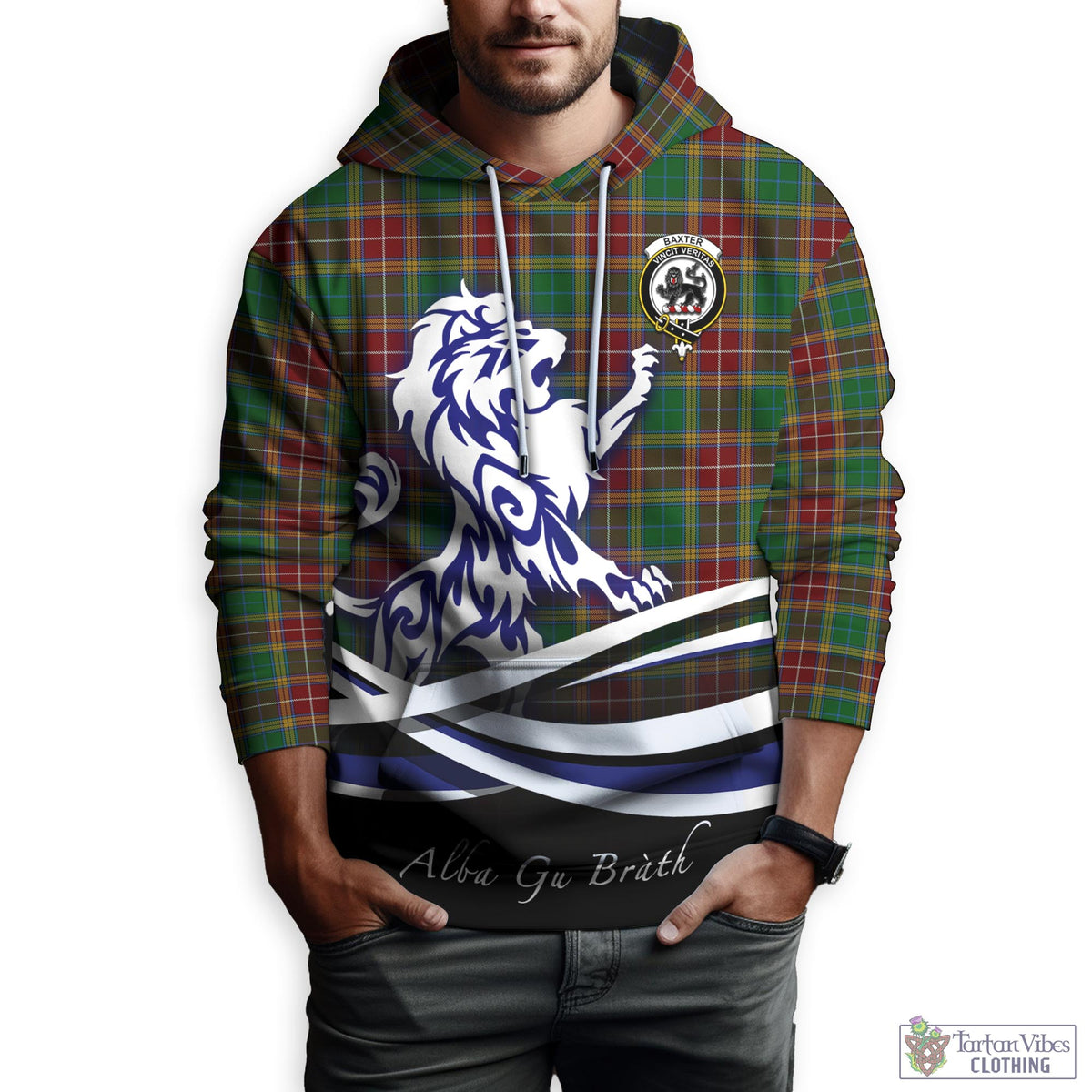 Baxter Tartan Hoodie with Alba Gu Brath Regal Lion Emblem Zip Hoodie - Tartan Vibes Clothing