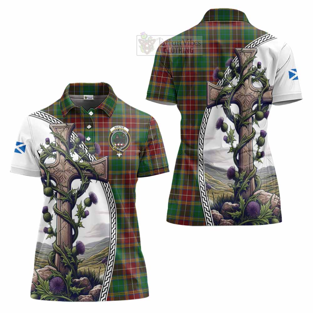 Tartan Vibes Clothing Baxter Tartan Women's Polo Shirt with Family Crest and St. Andrew's Cross Accented by Thistle Vines