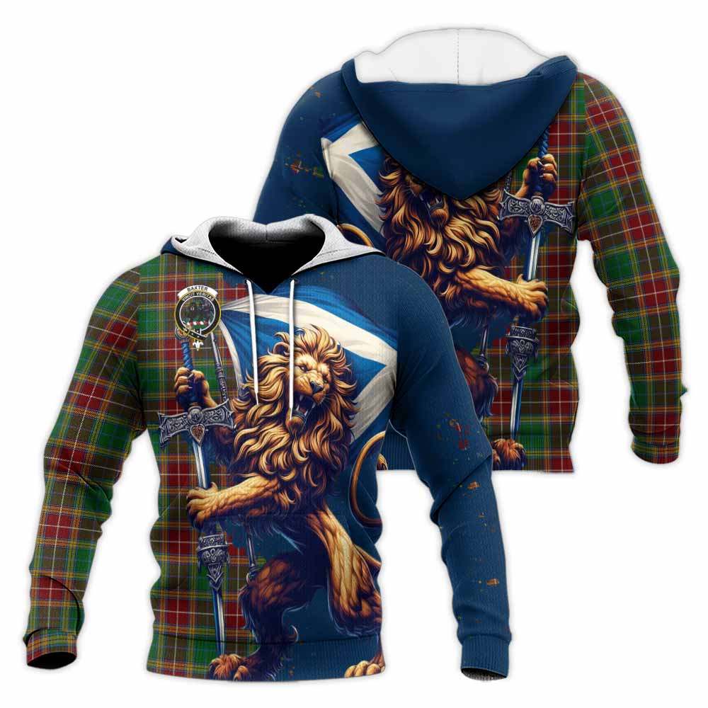 Tartan Vibes Clothing Baxter Tartan Family Crest Knitted Hoodie with Scottish Majestic Lion