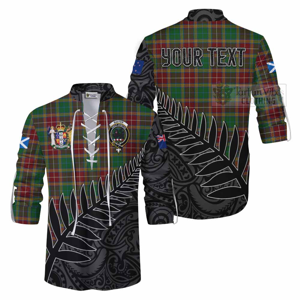 Tartan Vibes Clothing Baxter Crest Tartan Ghillie Kilt Shirt with New Zealand Silver Fern Half Style