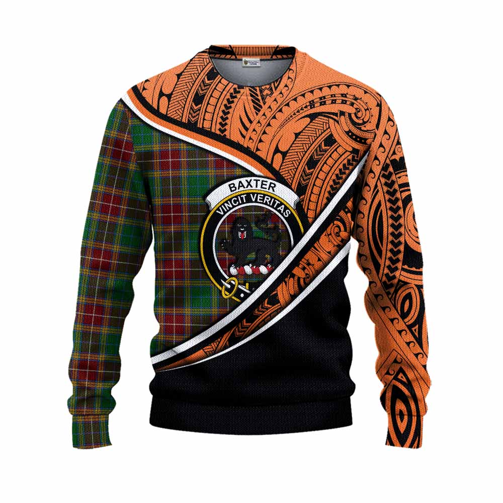 Tartan Vibes Clothing Baxter Crest Tartan Knitted Sweater with Maori Tattoo Style - Orange Version