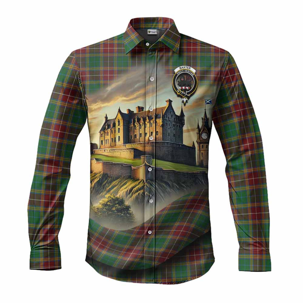 Baxter Tartan Family Crest Long Sleeve Button Shirt with Scottish Ancient Castle Style Men's Shirt S - Tartan Vibes Clothing