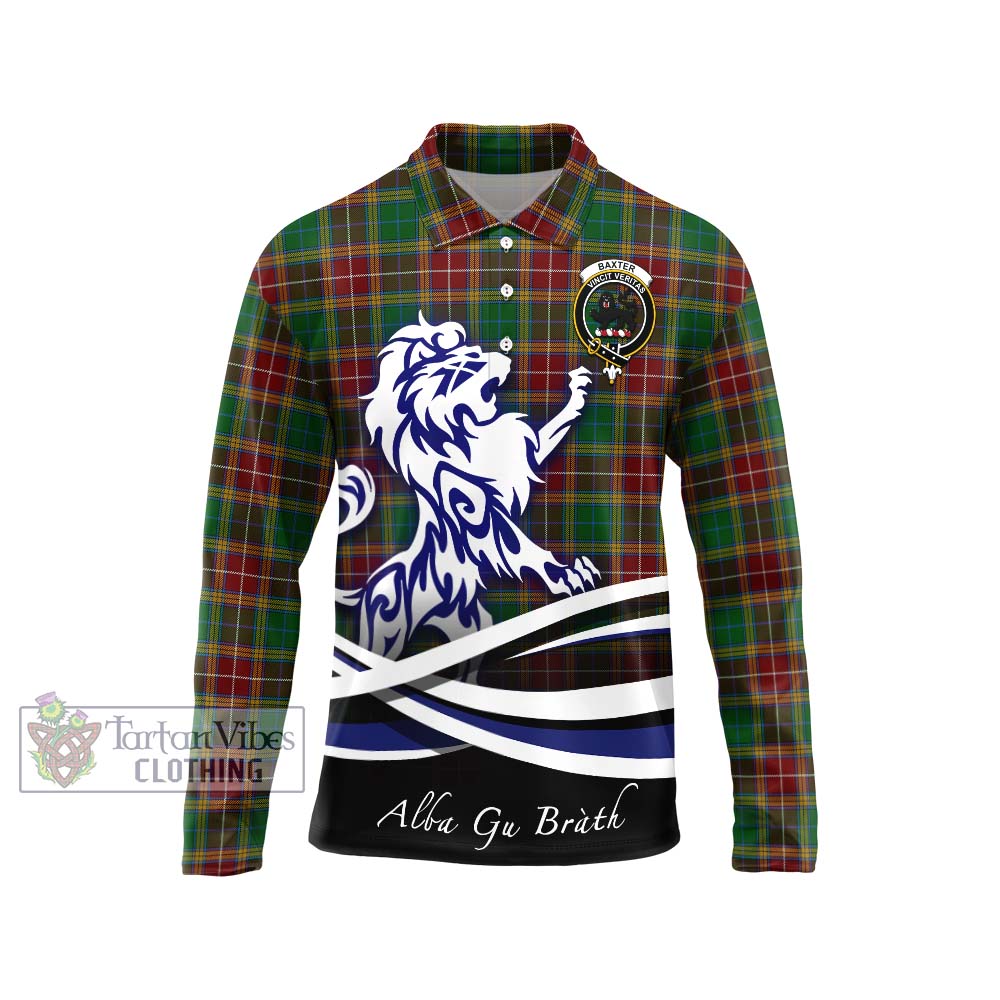 Baxter Tartan Long Sleeve Polo Shirt with Alba Gu Brath Regal Lion Emblem Unisex - Tartanvibesclothing Shop