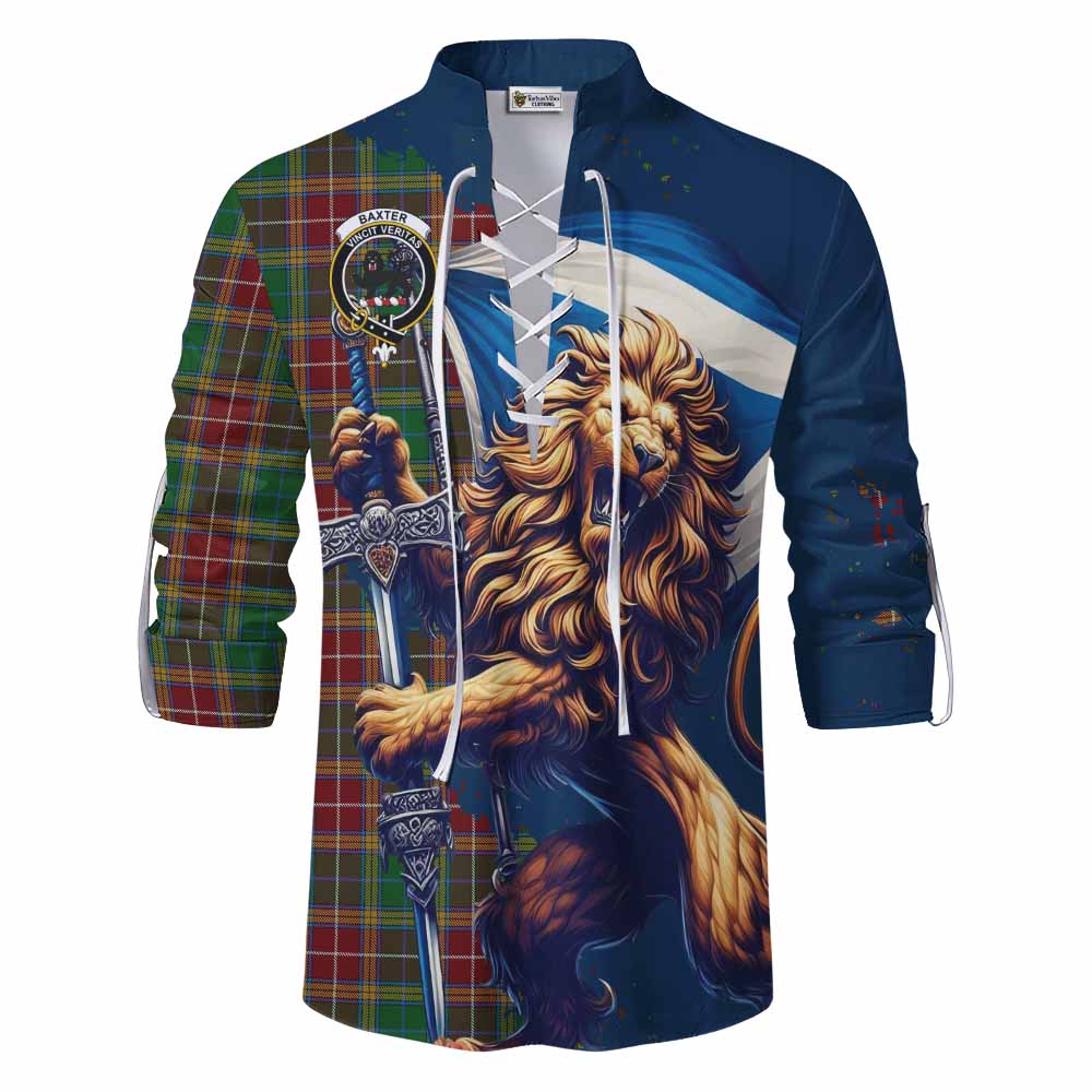 Tartan Vibes Clothing Baxter Tartan Family Crest Ghillie Kilt Shirt with Scottish Majestic Lion