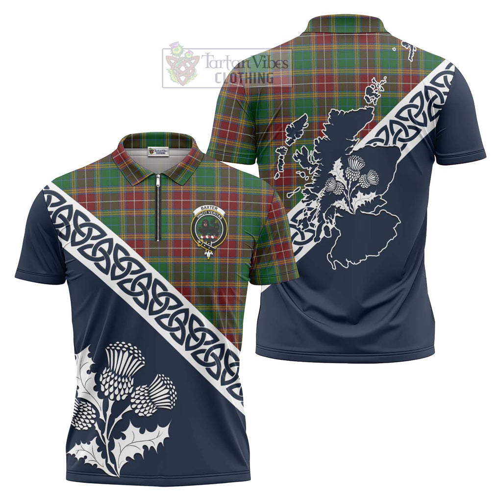 Tartan Vibes Clothing Baxter Tartan Zipper Polo Shirt Featuring Thistle and Scotland Map