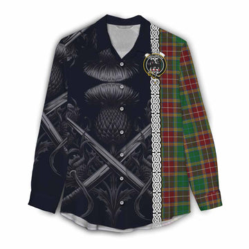 Baxter Tartan Women's Casual Shirt with Family Crest Cross Sword Thistle Celtic Vibes