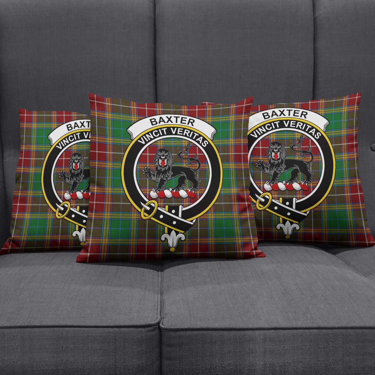 Baxter Tartan Pillow Cover with Family Crest Square Pillow Cover - Tartanvibesclothing