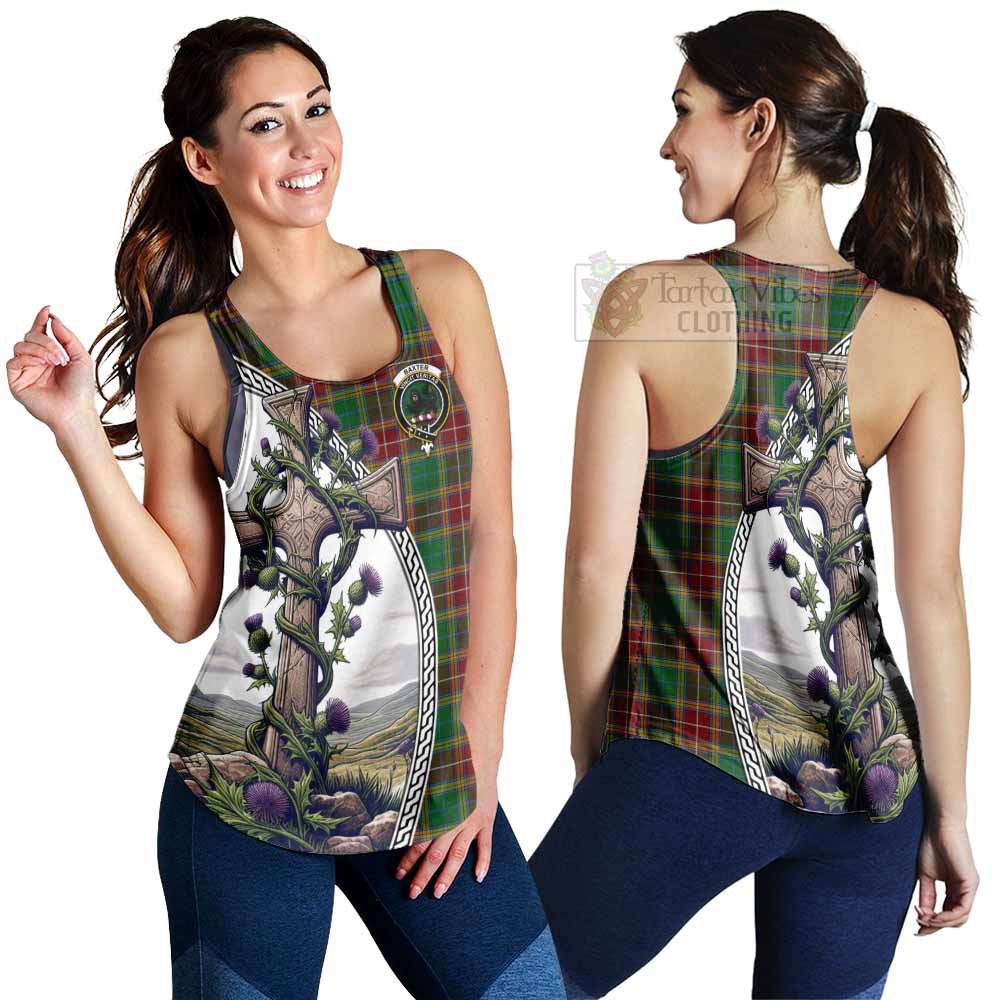 Tartan Vibes Clothing Baxter Tartan Women's Racerback Tanks with Family Crest and St. Andrew's Cross Accented by Thistle Vines