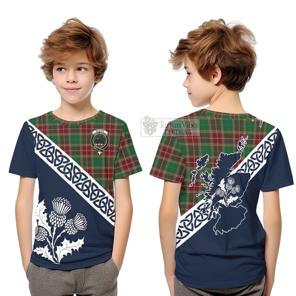 Tartan Vibes Clothing Baxter Tartan Kid T-Shirt Featuring Thistle and Scotland Map