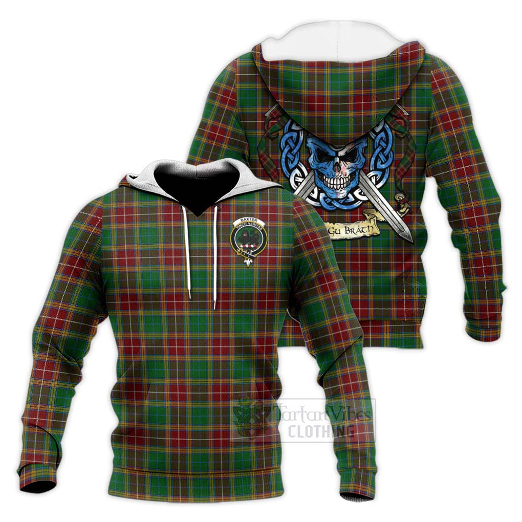 Tartan Vibes Clothing Baxter Tartan Knitted Hoodie with Family Crest Celtic Skull Style