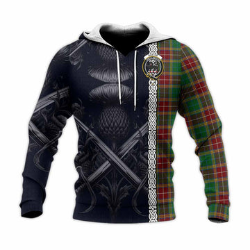 Baxter Tartan Knitted Hoodie with Family Crest Cross Sword Thistle Celtic Vibes