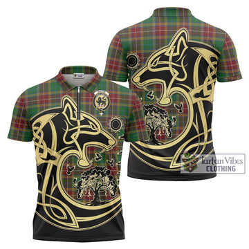 Baxter Tartan Zipper Polo Shirt with Family Crest Celtic Wolf Style