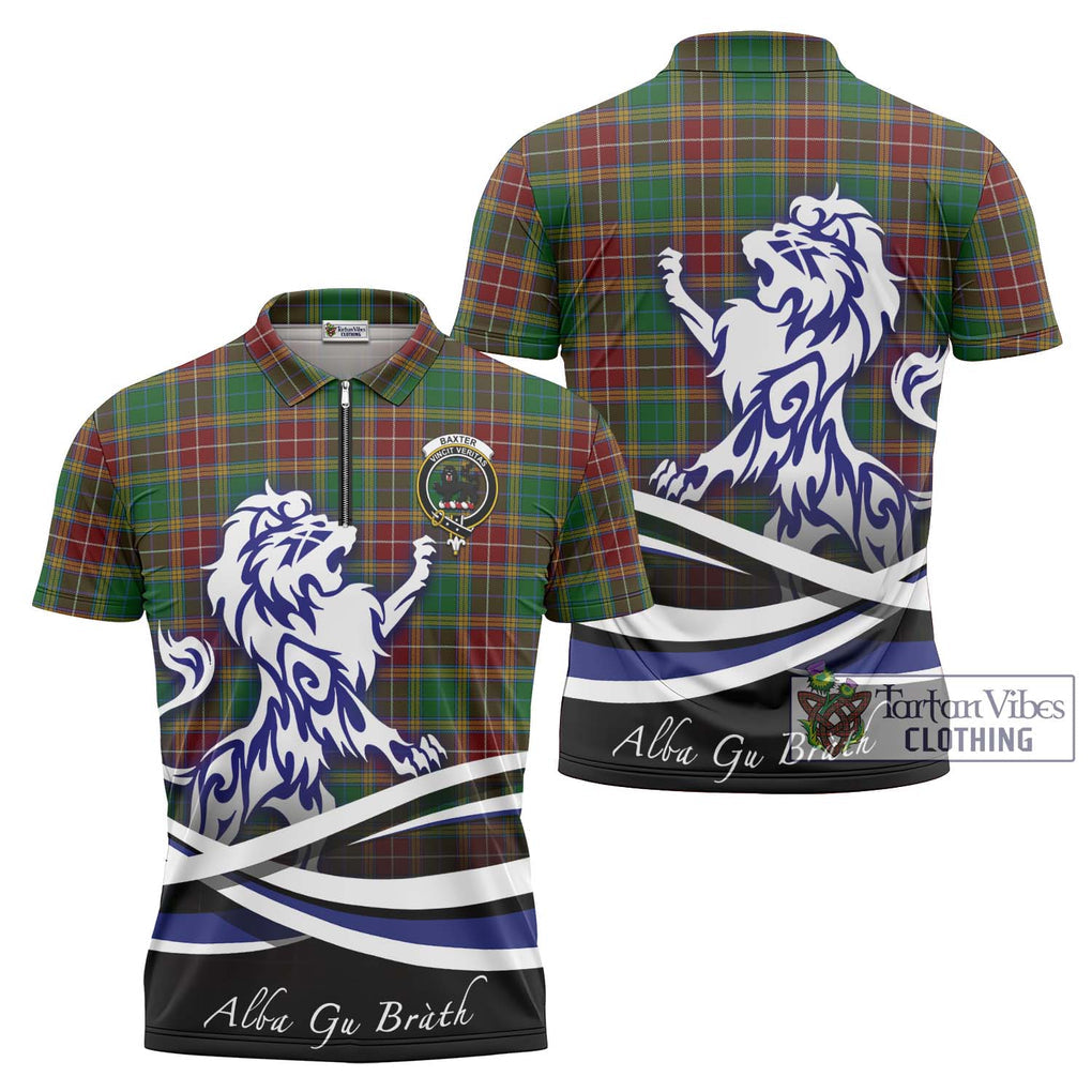 Baxter Tartan Zipper Polo Shirt with Alba Gu Brath Regal Lion Emblem Unisex - Tartanvibesclothing Shop