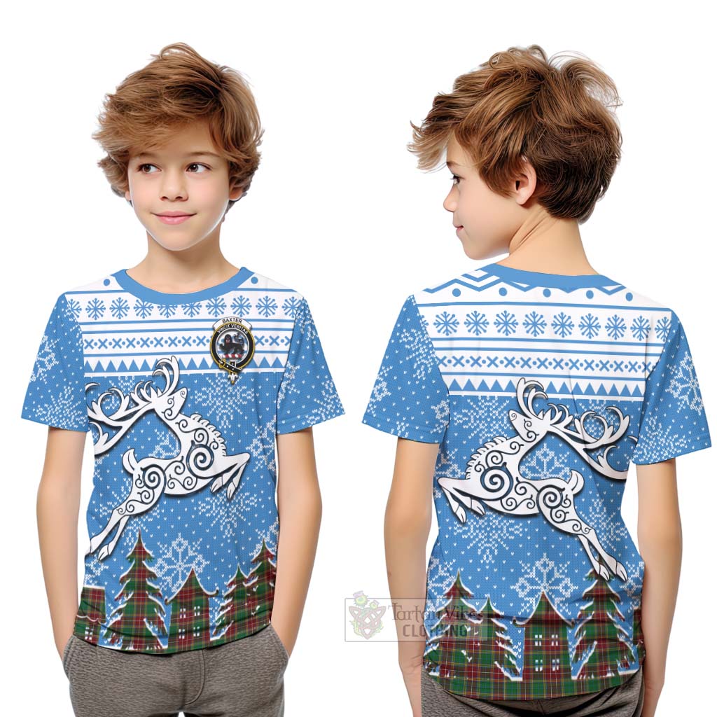 Tartan Vibes Clothing Baxter Clan Christmas Kid T-Shirt Celtic Reindeer Style