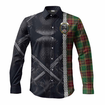 Baxter Tartan Long Sleeve Button Shirt with Family Crest Cross Sword Thistle Celtic Vibes