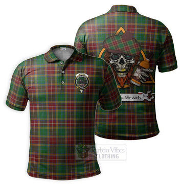 Baxter Tartan Polo Shirt with Family Crest and Bearded Skull Holding Bottles of Whiskey