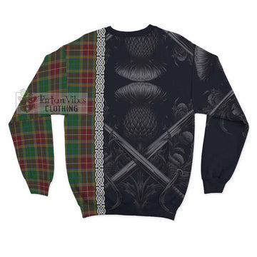 Baxter Tartan Sweatshirt with Family Crest Cross Sword Thistle Celtic Vibes