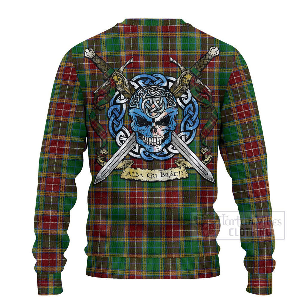 Tartan Vibes Clothing Baxter Tartan Knitted Sweater with Family Crest Celtic Skull Style