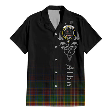 Baxter Tartan Short Sleeve Button Up Shirt Featuring Alba Gu Brath Family Crest Celtic Inspired