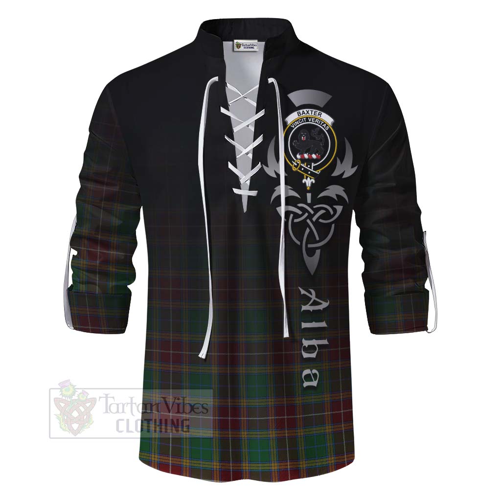 Tartan Vibes Clothing Baxter Tartan Ghillie Kilt Shirt Featuring Alba Gu Brath Family Crest Celtic Inspired