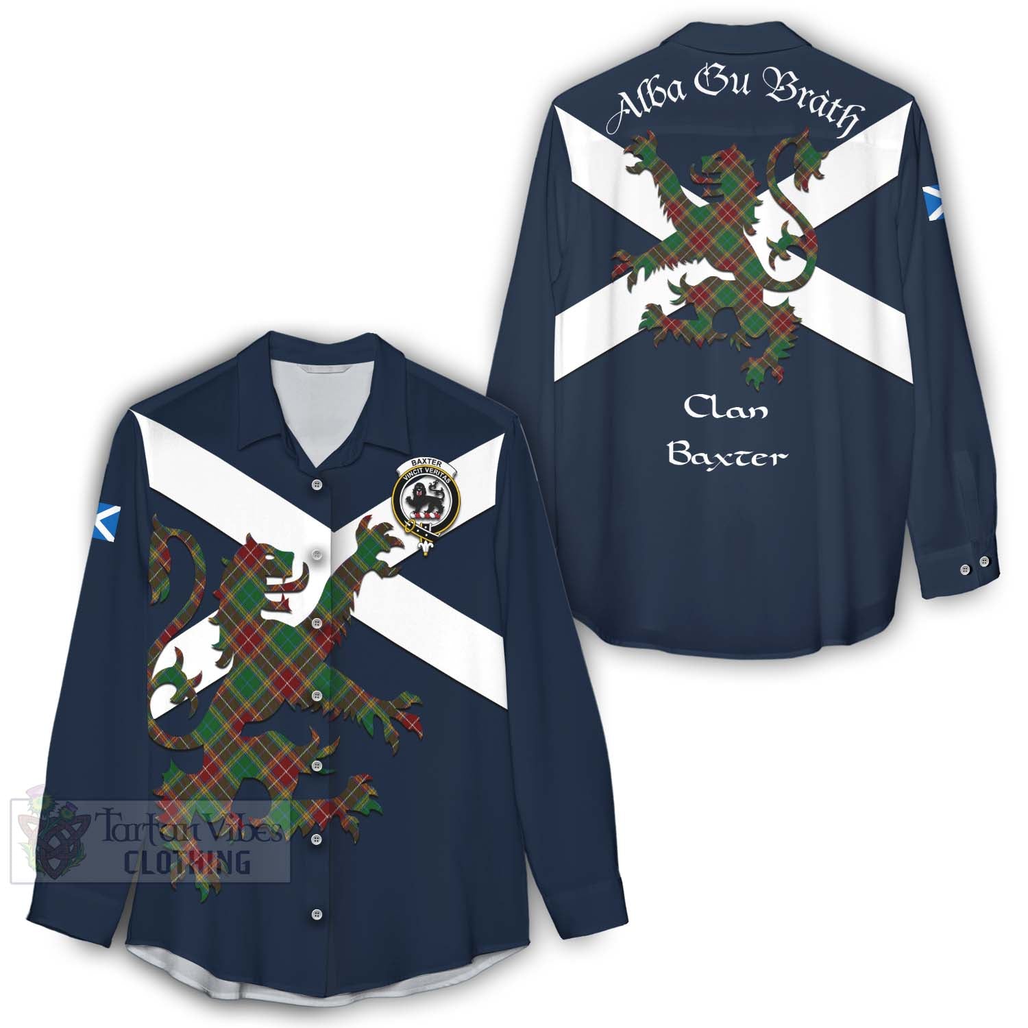 Tartan Vibes Clothing Baxter Tartan Lion Rampant Women's Casual Shirt Proudly Display Your Heritage with Alba Gu Brath and Clan Name