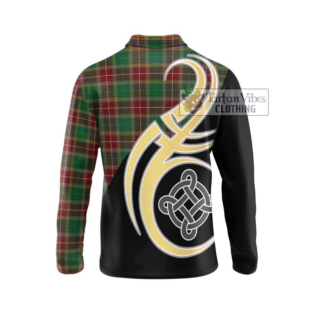 Baxter Tartan Long Sleeve Polo Shirt with Family Crest and Celtic Symbol Style - Tartan Vibes Clothing