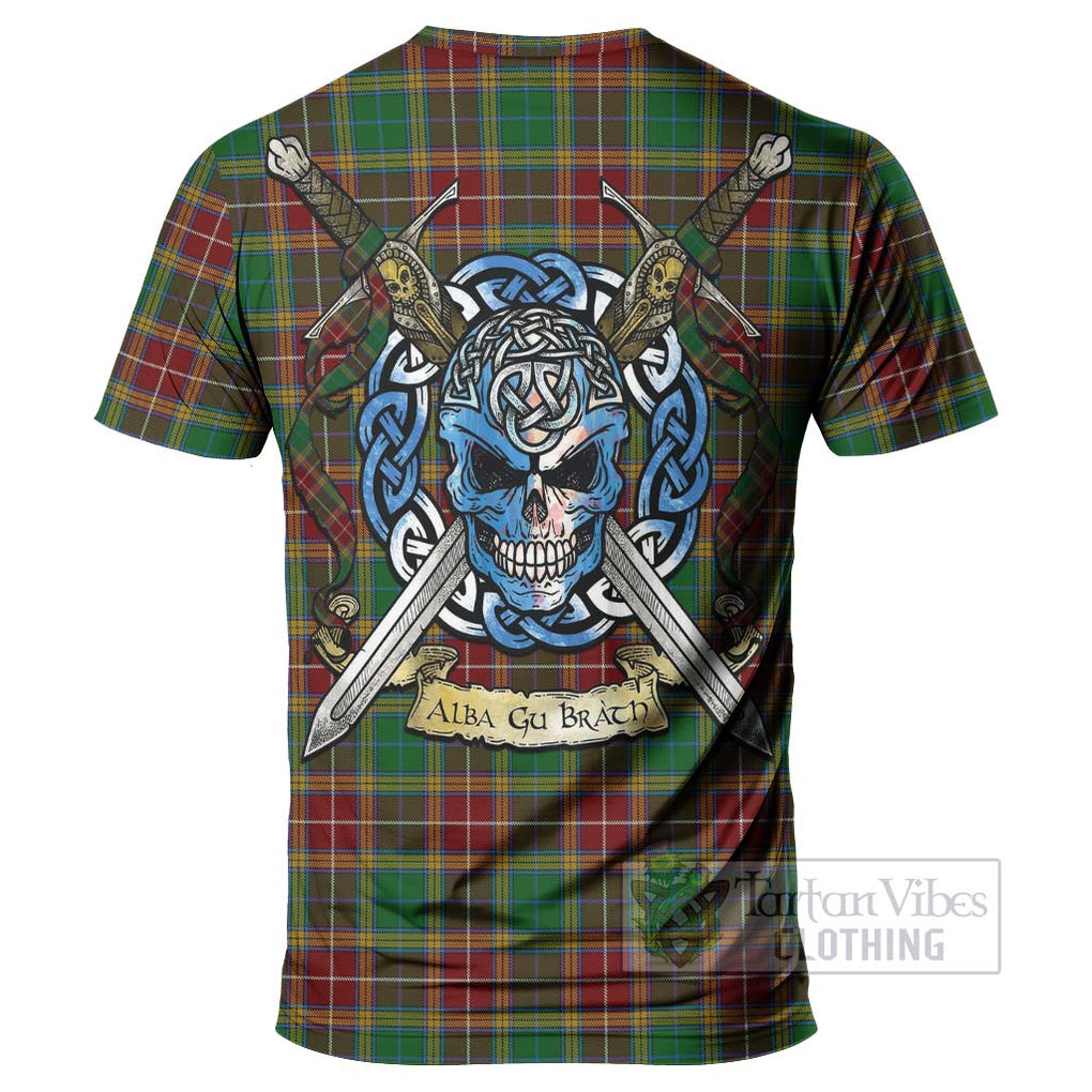 Tartan Vibes Clothing Baxter Tartan T-Shirt with Family Crest Celtic Skull Style