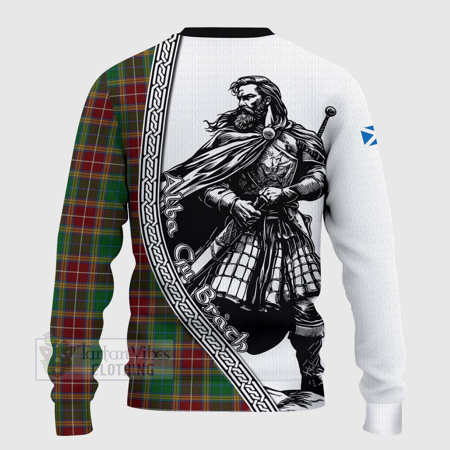 Tartan Vibes Clothing Baxter Tartan Clan Crest Knitted Sweater with Highlander Warrior Celtic Style