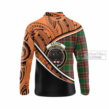 Baxter Crest Tartan Long Sleeve Polo Shirt with Polynesian Vibes Style - Orange Version