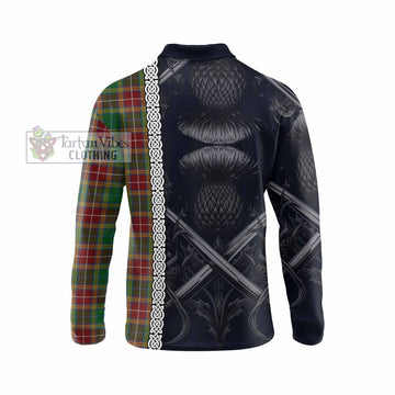 Baxter Tartan Long Sleeve Polo Shirt with Family Crest Cross Sword Thistle Celtic Vibes