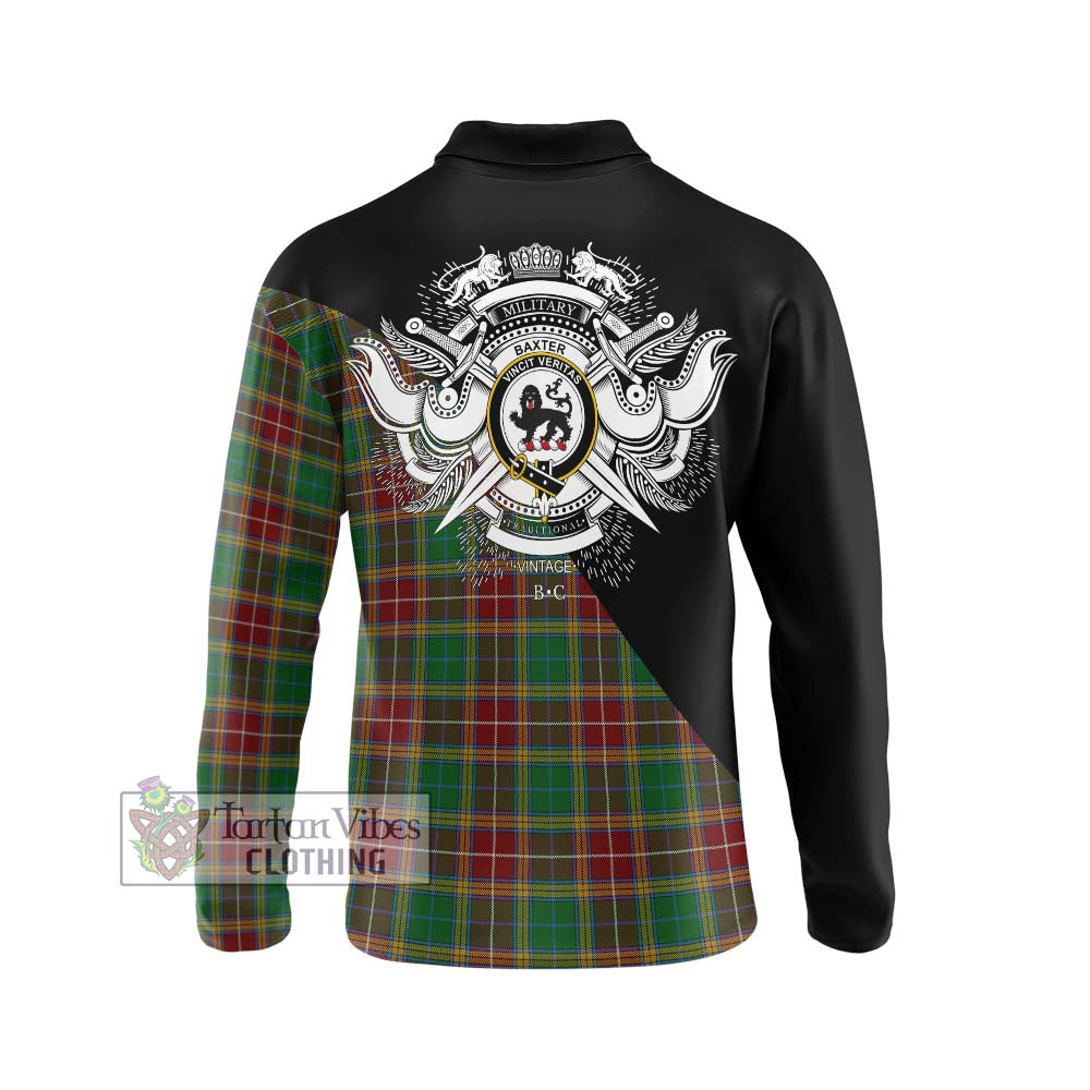 Baxter Tartan Long Sleeve Polo Shirt with Family Crest and Military Logo Style - Tartanvibesclothing Shop