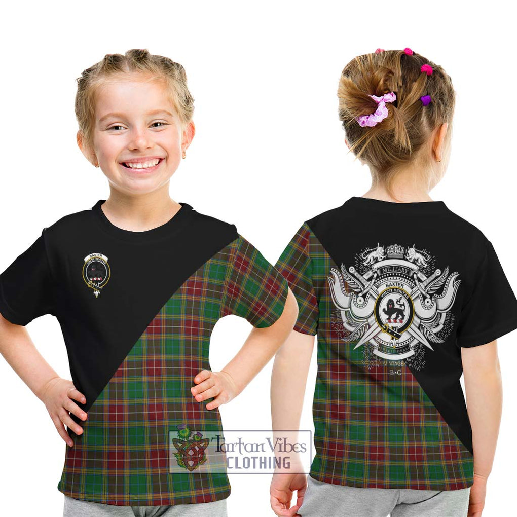 Baxter Tartan Kid T-Shirt with Family Crest and Military Logo Style - Tartanvibesclothing Shop