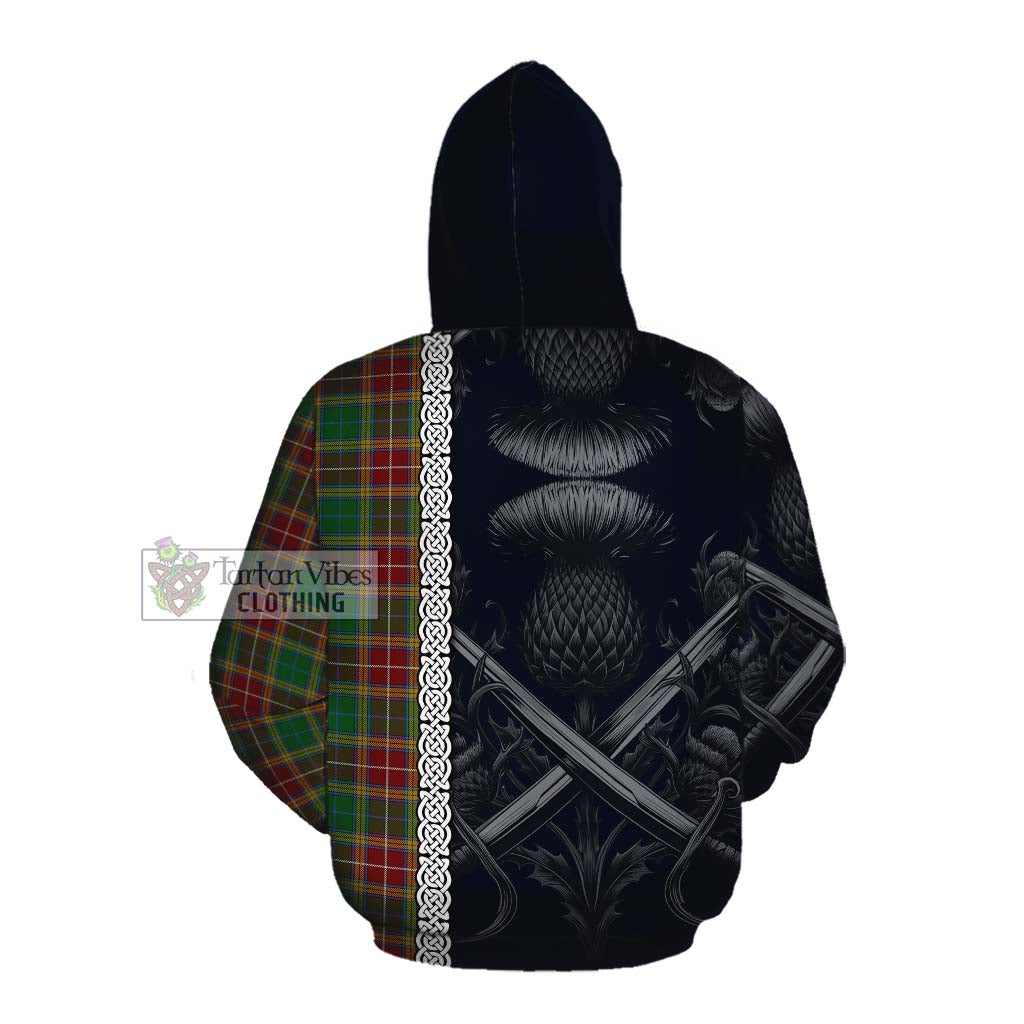 Tartan Vibes Clothing Baxter Tartan Cotton Hoodie with Family Crest Cross Sword Thistle Celtic Vibes