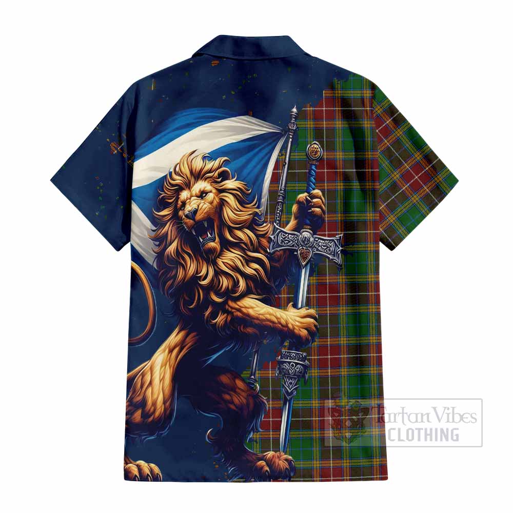 Tartan Vibes Clothing Baxter Tartan Family Crest Short Sleeve Button Shirt with Scottish Majestic Lion