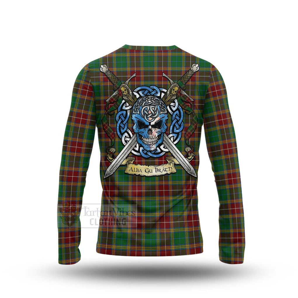 Tartan Vibes Clothing Baxter Tartan Long Sleeve T-Shirt with Family Crest Celtic Skull Style