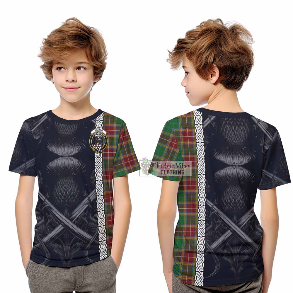 Baxter Tartan Kid T-Shirt with Family Crest Cross Sword Thistle Celtic Vibes - Tartan Vibes Clothing