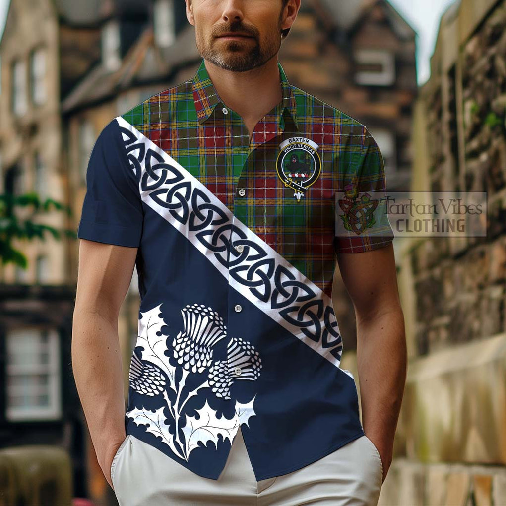 Tartan Vibes Clothing Baxter Tartan Short Sleeve Button Shirt Featuring Thistle and Scotland Map