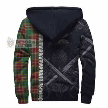 Baxter Tartan Sherpa Hoodie with Family Crest Cross Sword Thistle Celtic Vibes