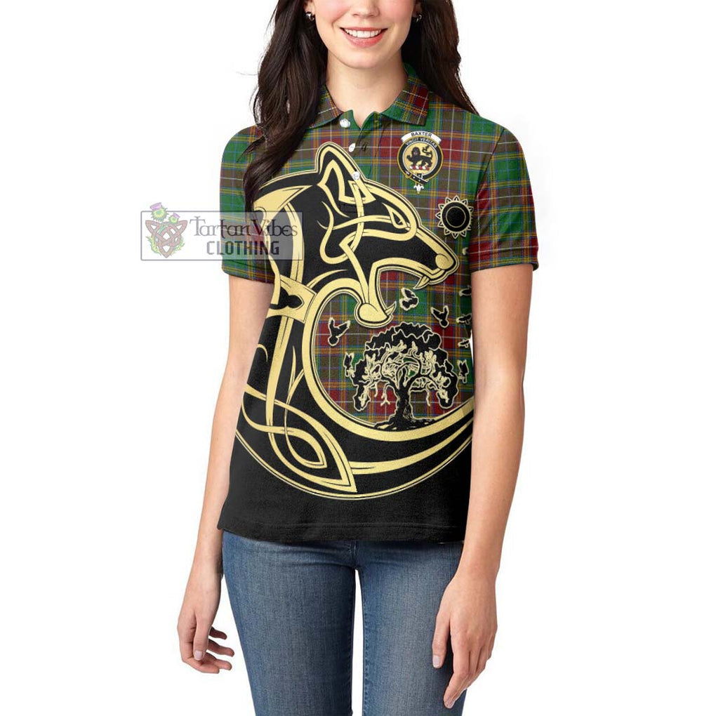 Baxter Tartan Women's Polo Shirt with Family Crest Celtic Wolf Style - Tartanvibesclothing Shop