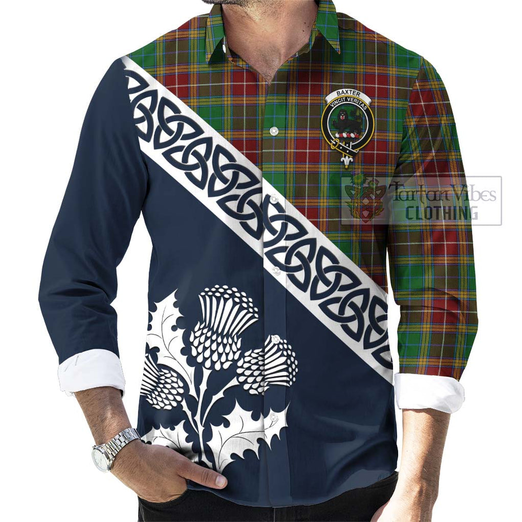 Baxter Tartan Long Sleeve Button Shirt Featuring Thistle and Scotland Map Men's Shirt - Tartan Vibes Clothing