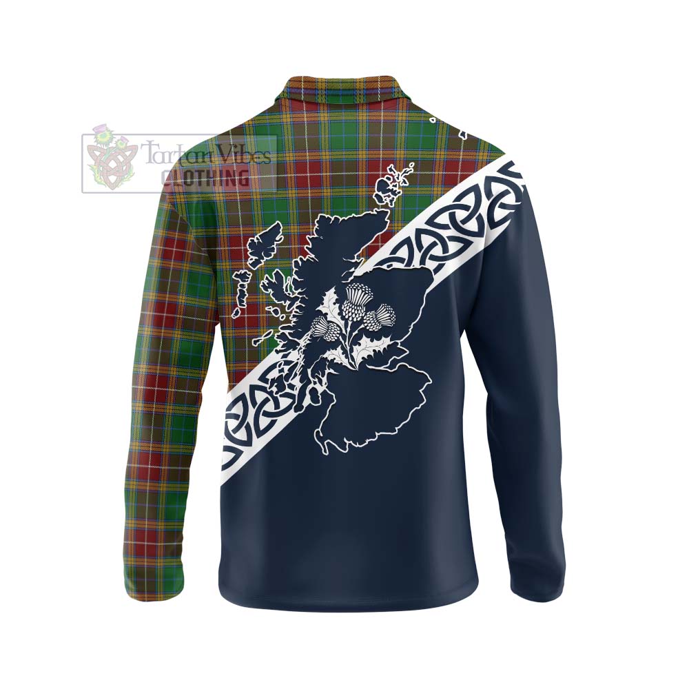 Tartan Vibes Clothing Baxter Tartan Long Sleeve Polo Shirt Featuring Thistle and Scotland Map