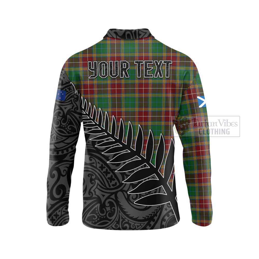 Tartan Vibes Clothing Baxter Crest Tartan Long Sleeve Polo Shirt with New Zealand Silver Fern Half Style