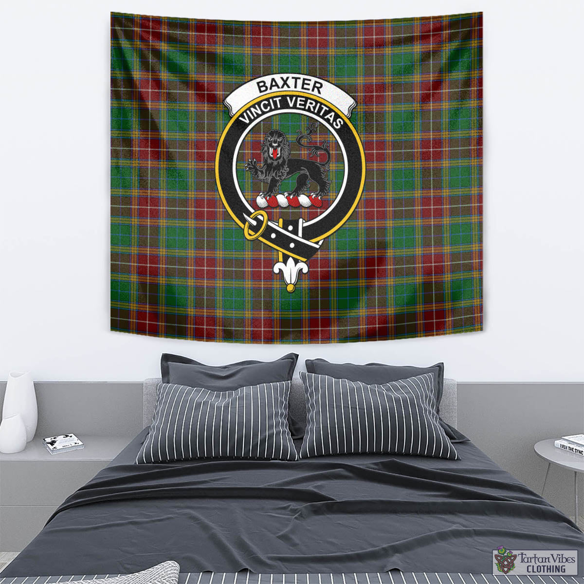 Tartan Vibes Clothing Baxter Tartan Tapestry Wall Hanging and Home Decor for Room with Family Crest