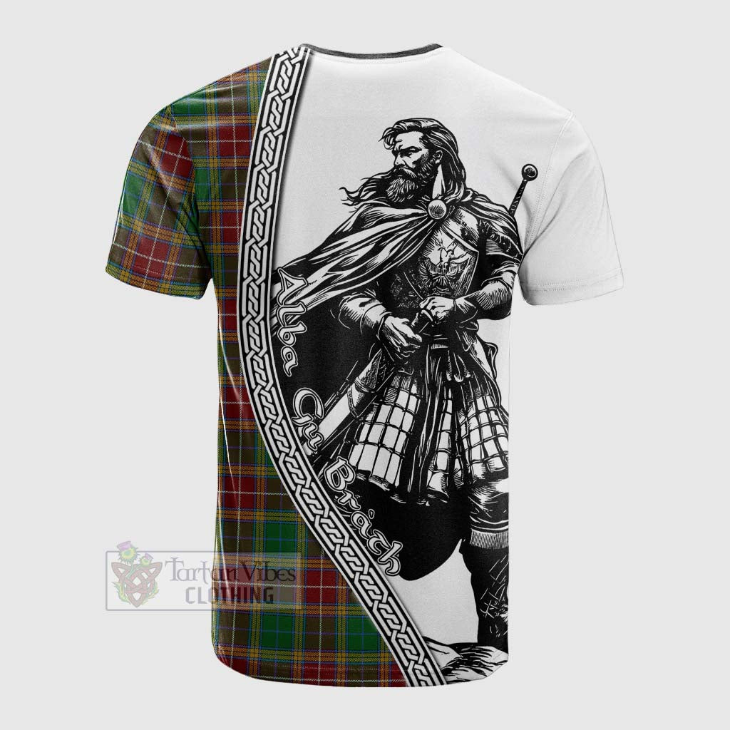 Tartan Vibes Clothing Baxter Tartan Clan Crest Cotton T-shirt with Highlander Warrior Celtic Style